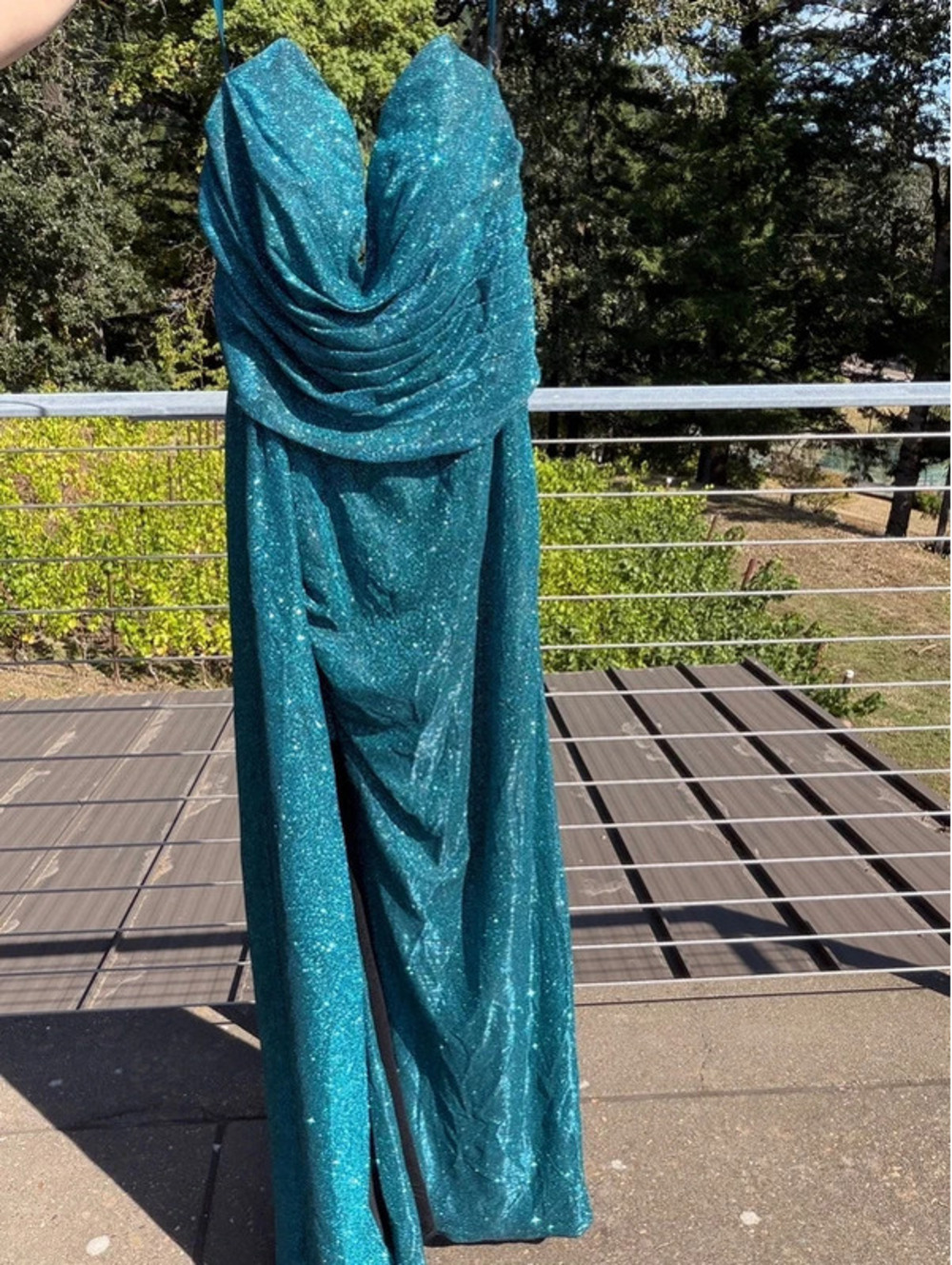 202. NWT Blondie Nites size 15 turquoise sparkly glitter formal strapless dress